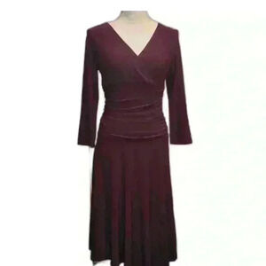 Rekucci NWT Sz 6 Burgandy 3/4 Sleeve Fit-and-Flare Crossover Tummy Control Dress